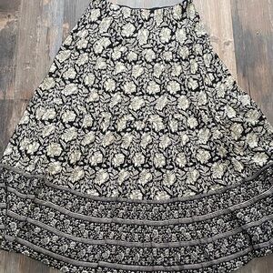 Chaps Black and Cream Floral A-Line Skirt
